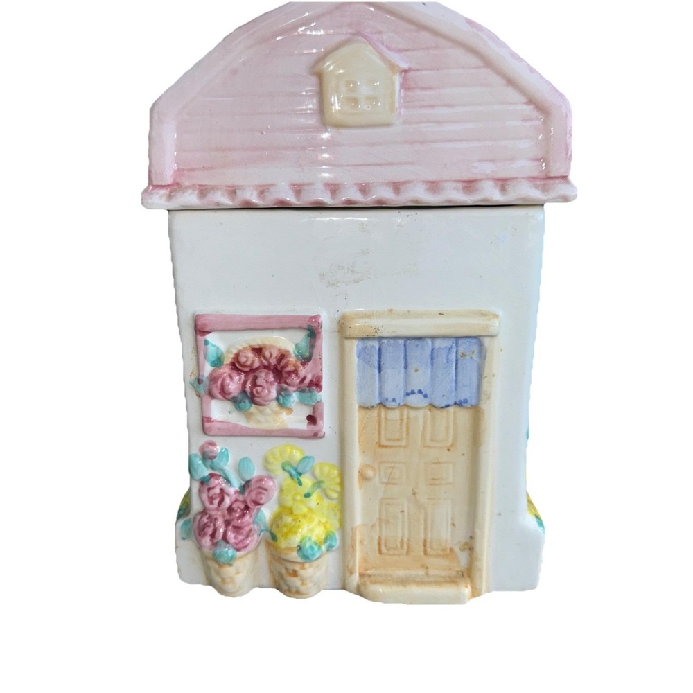 Vintage House Shaped Cookie Jar, Lidded Canister  resembles Lenox Village